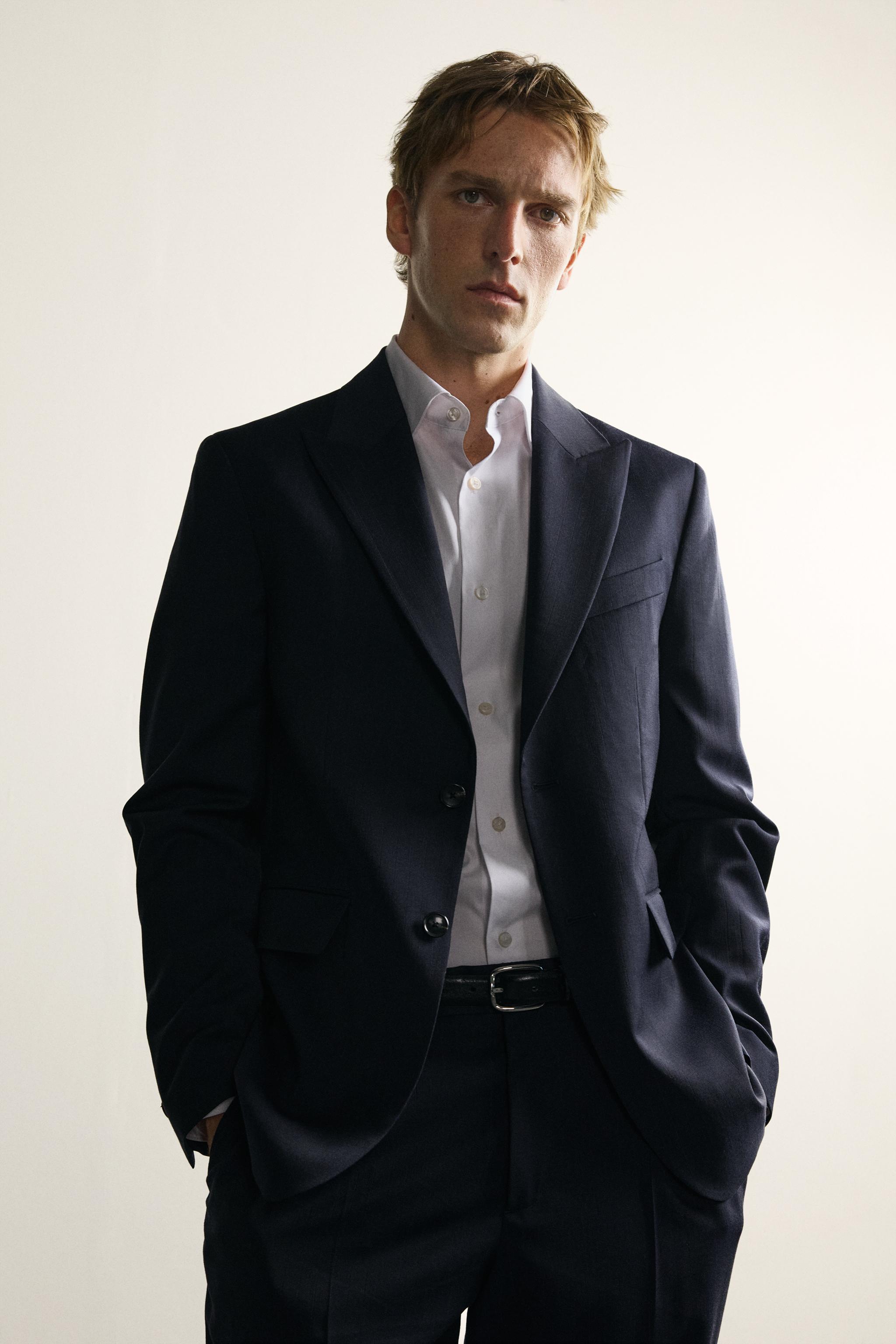 REGULAR FIT 100% WOOL PINSTRIPE SUIT BLAZER